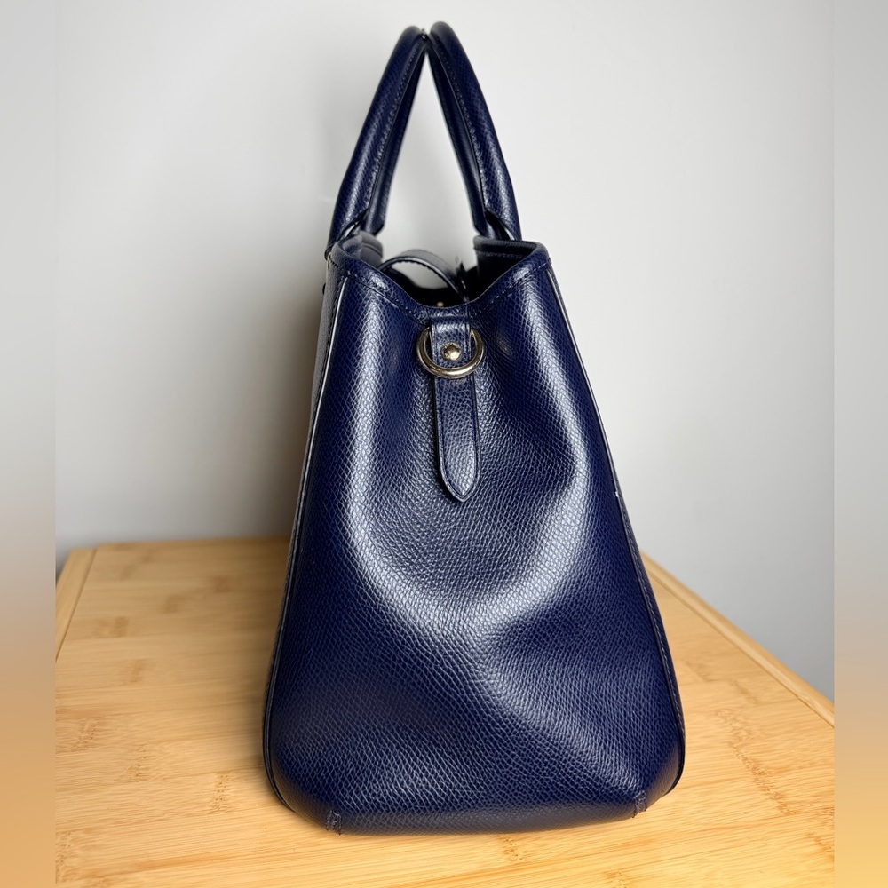 Coach Navy Pebbled Leather Top Handle Satchel Gold Hardware Margot Bag Blue - Picture 5 of 14